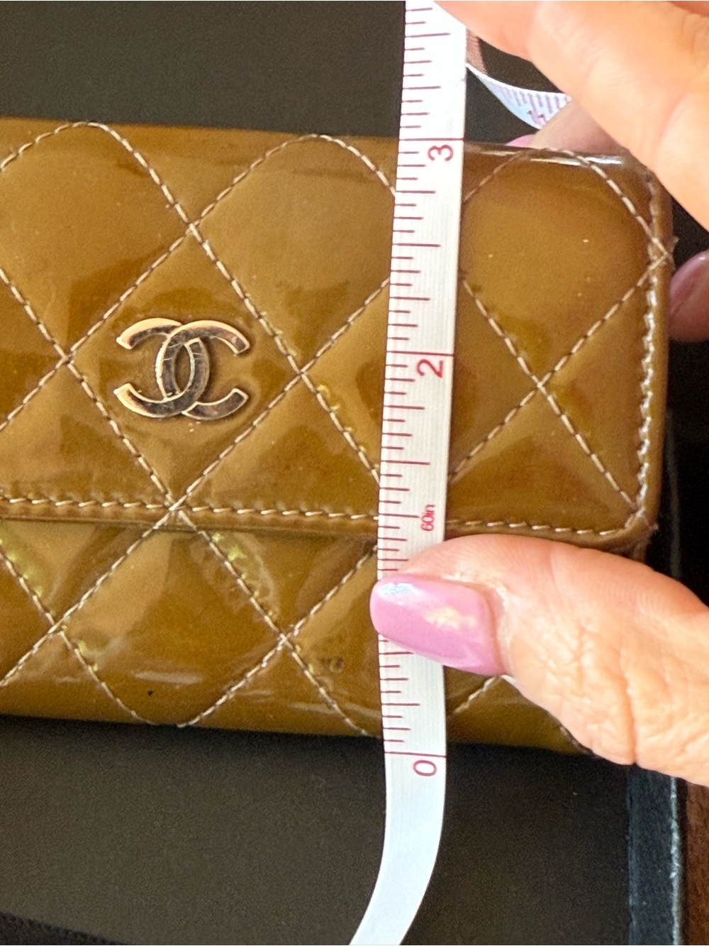 Chanel Quilted Patent Leather Compact Credit Card 💳 Wallet - Caramel Color - Picture 14 of 15